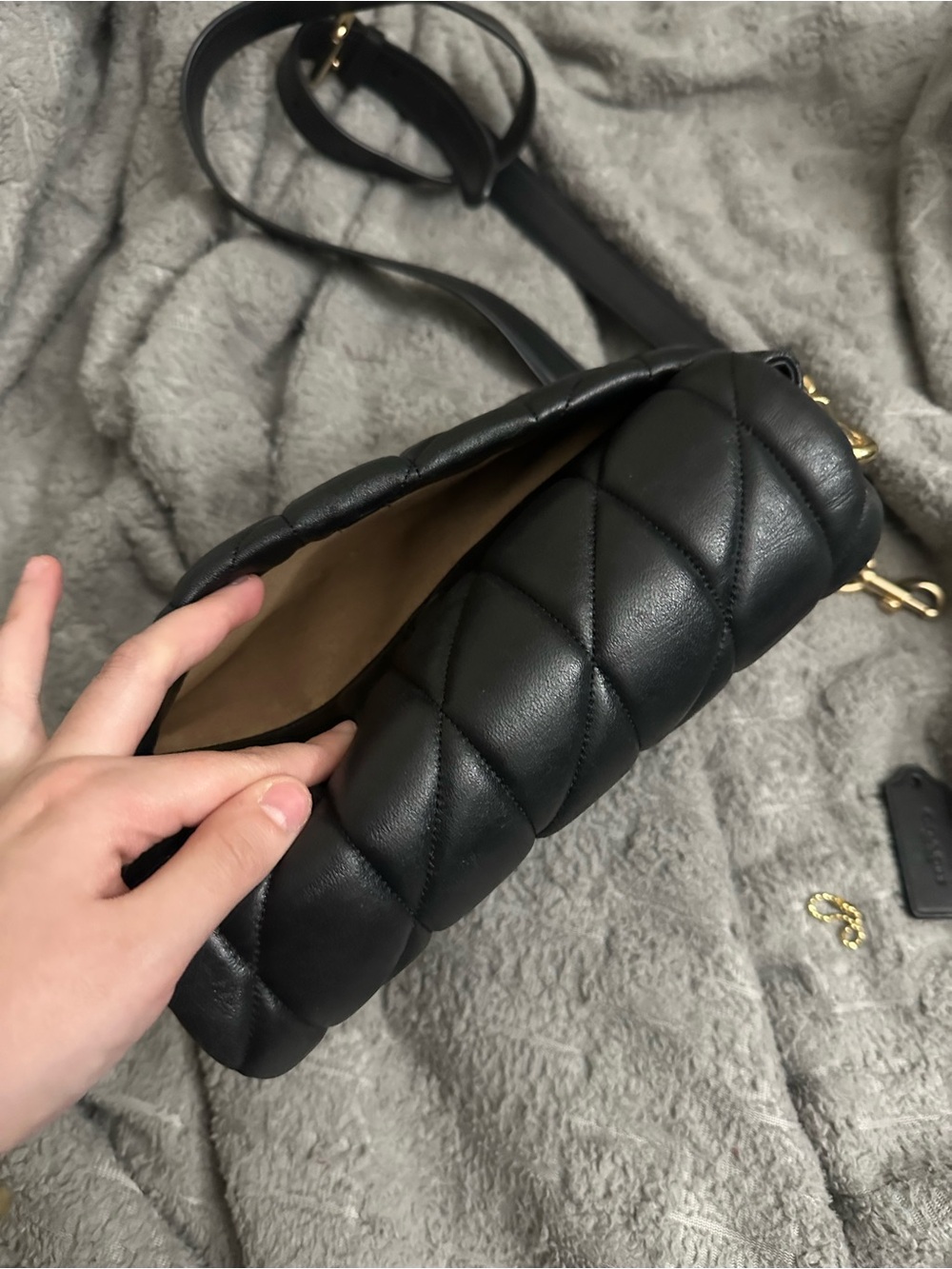 Coach Black Quilted Leather Crossbody with Gold Chain - Picture 9 of 12
